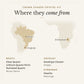 Map of where the stones in the Crown Chakra Crystal Kit come from: Brazil (clear quartz, lithium quartz point and rutilated quartz), Uruguay (amethyst cluster) and Zimbabwe (howlite)