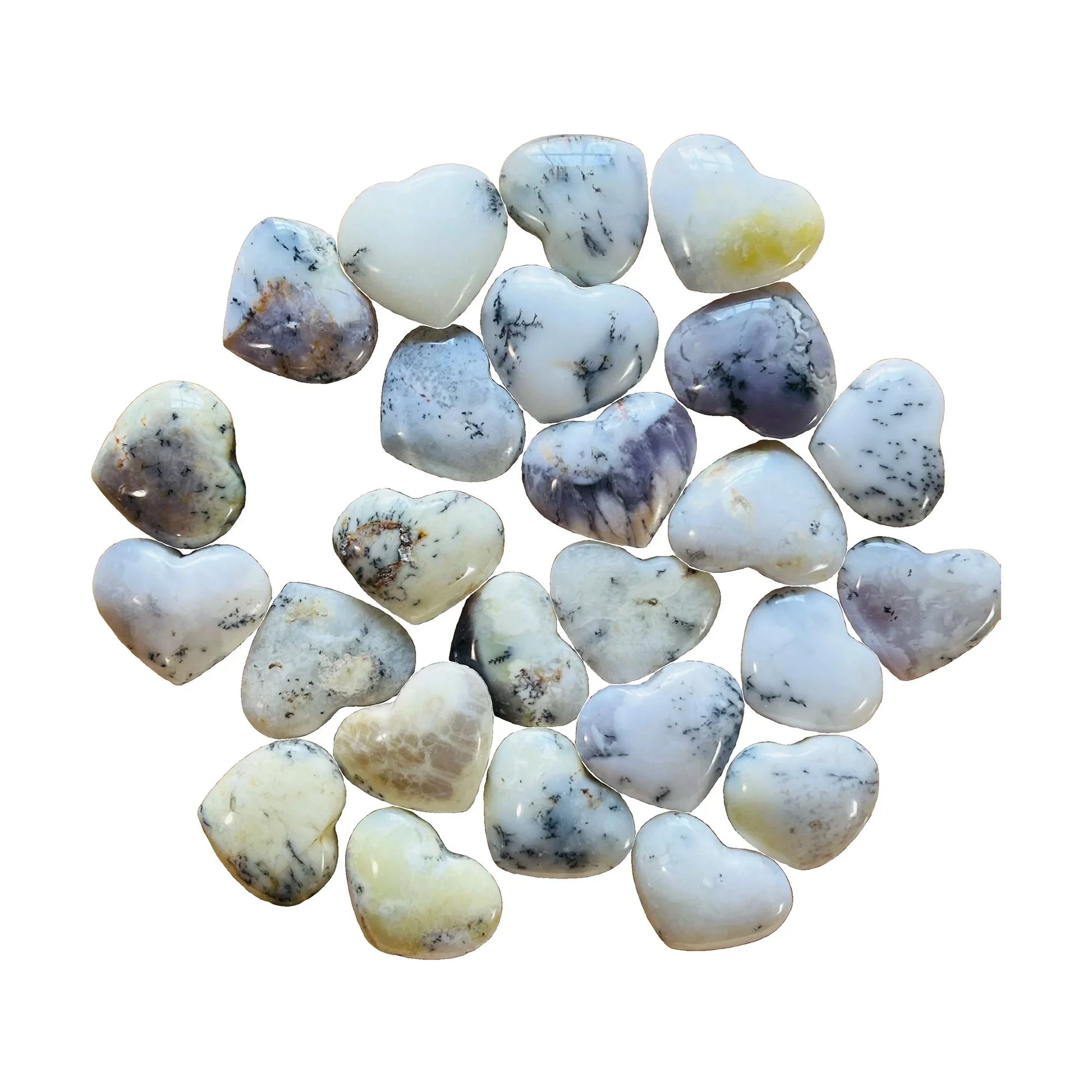 Polished Dendritic Opal Hearts to support Grounding, Healing & Manifestation — black polished, AA Madagascar-sourced