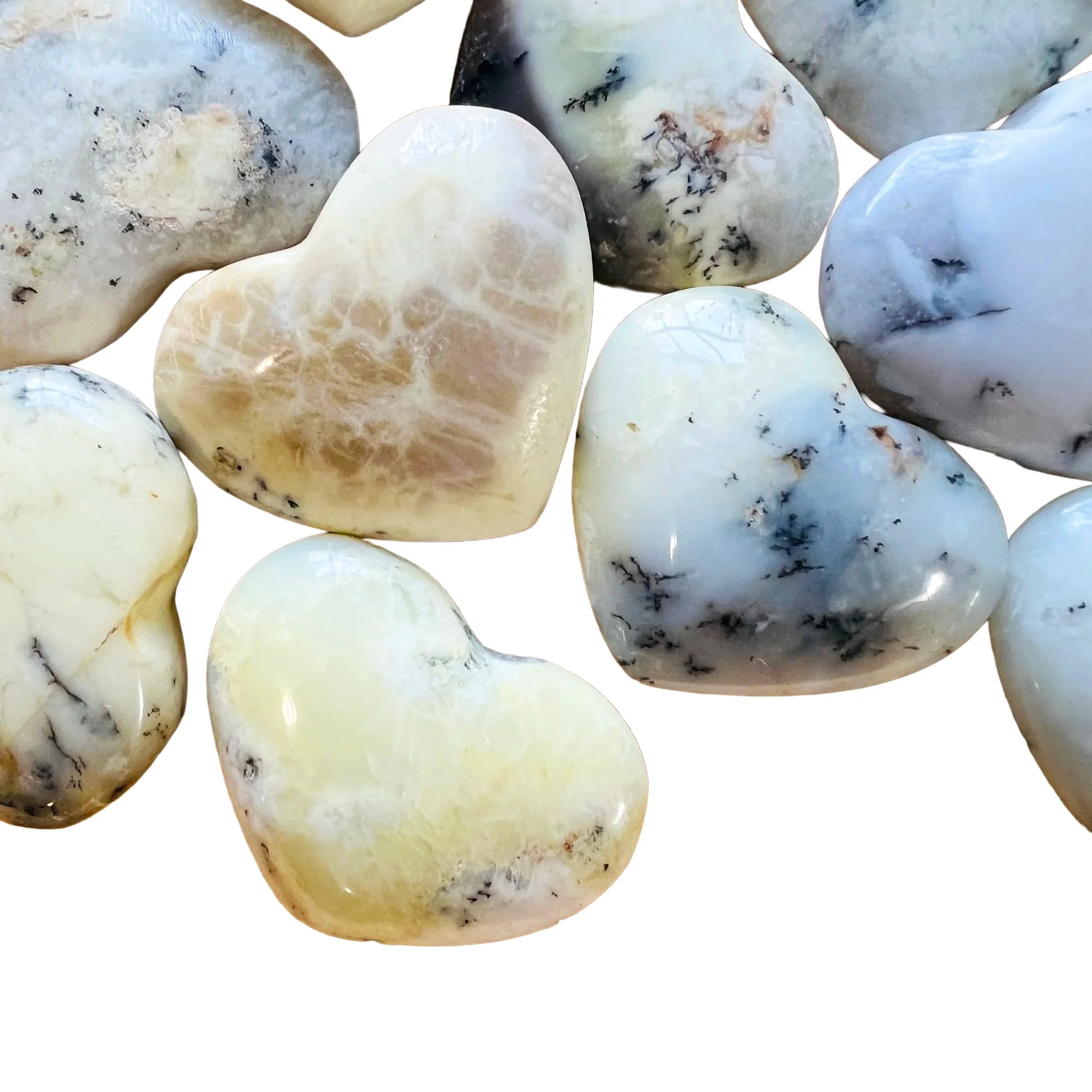 Detail capture of Dendritic Opal polished heart, drawn on for Grounding.