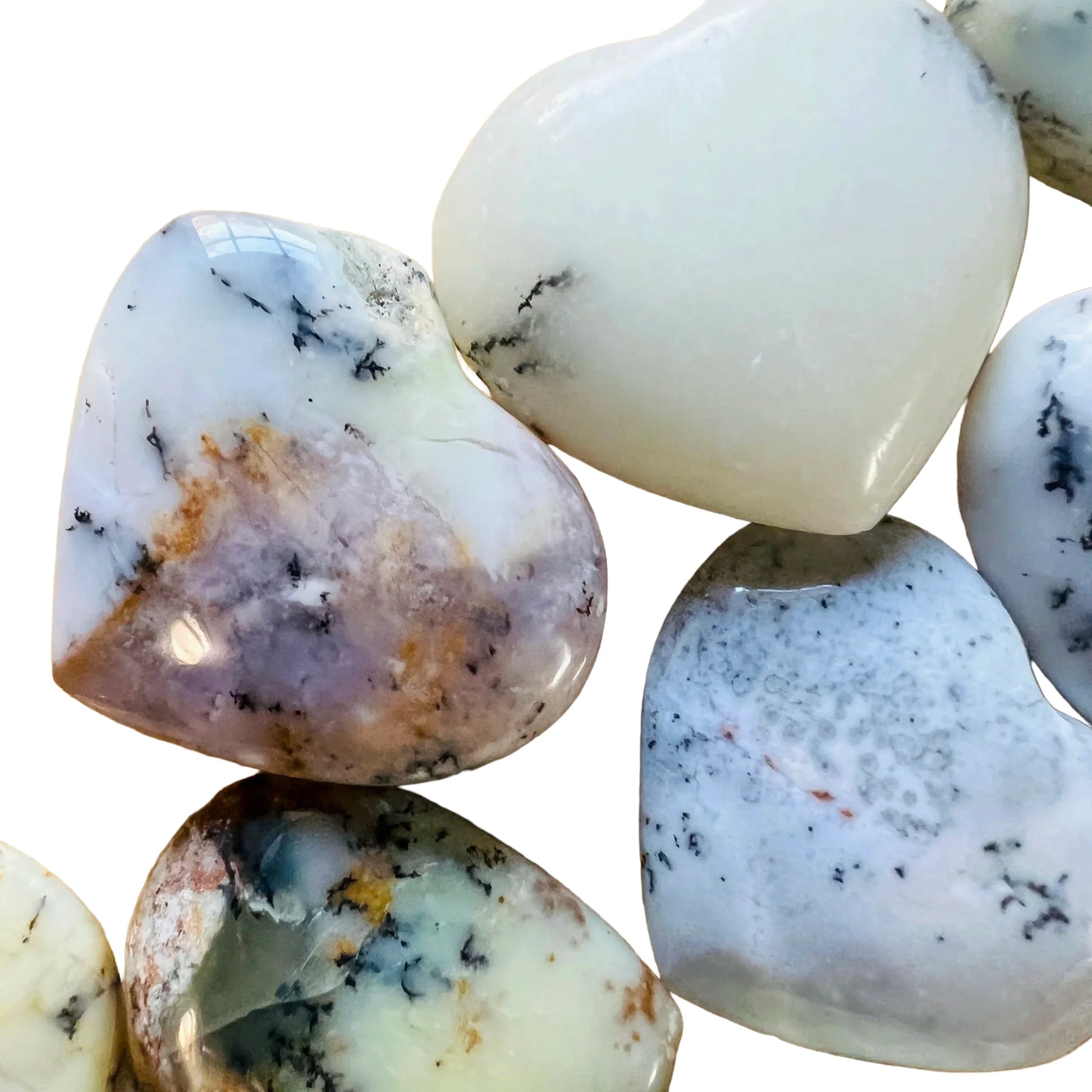 Back view of Grade AA Dendritic Opal heart showing natural surface