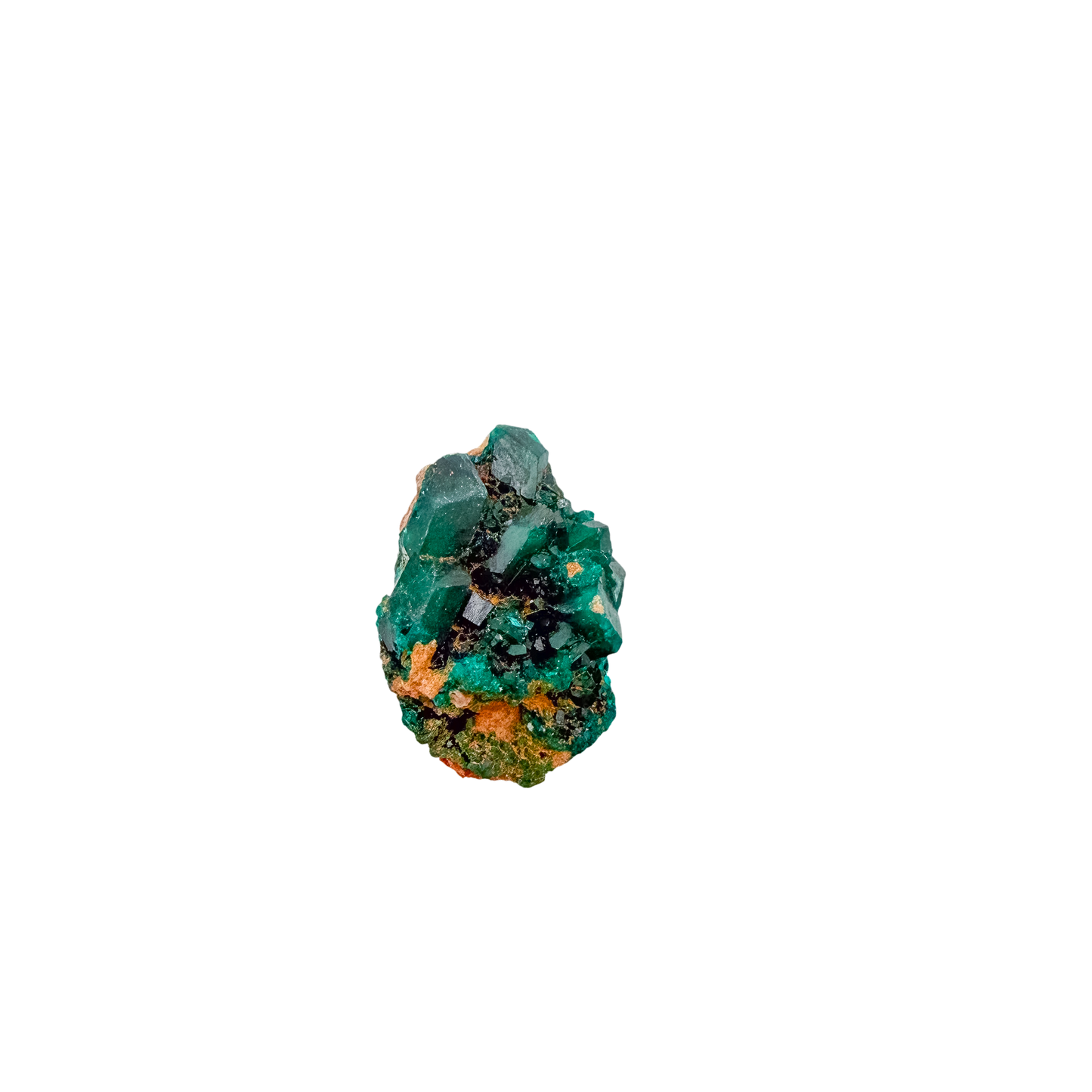 Raw Congolese dioptase, 15.6 g, copper-green crystal over host rock, the emerald-green druzy