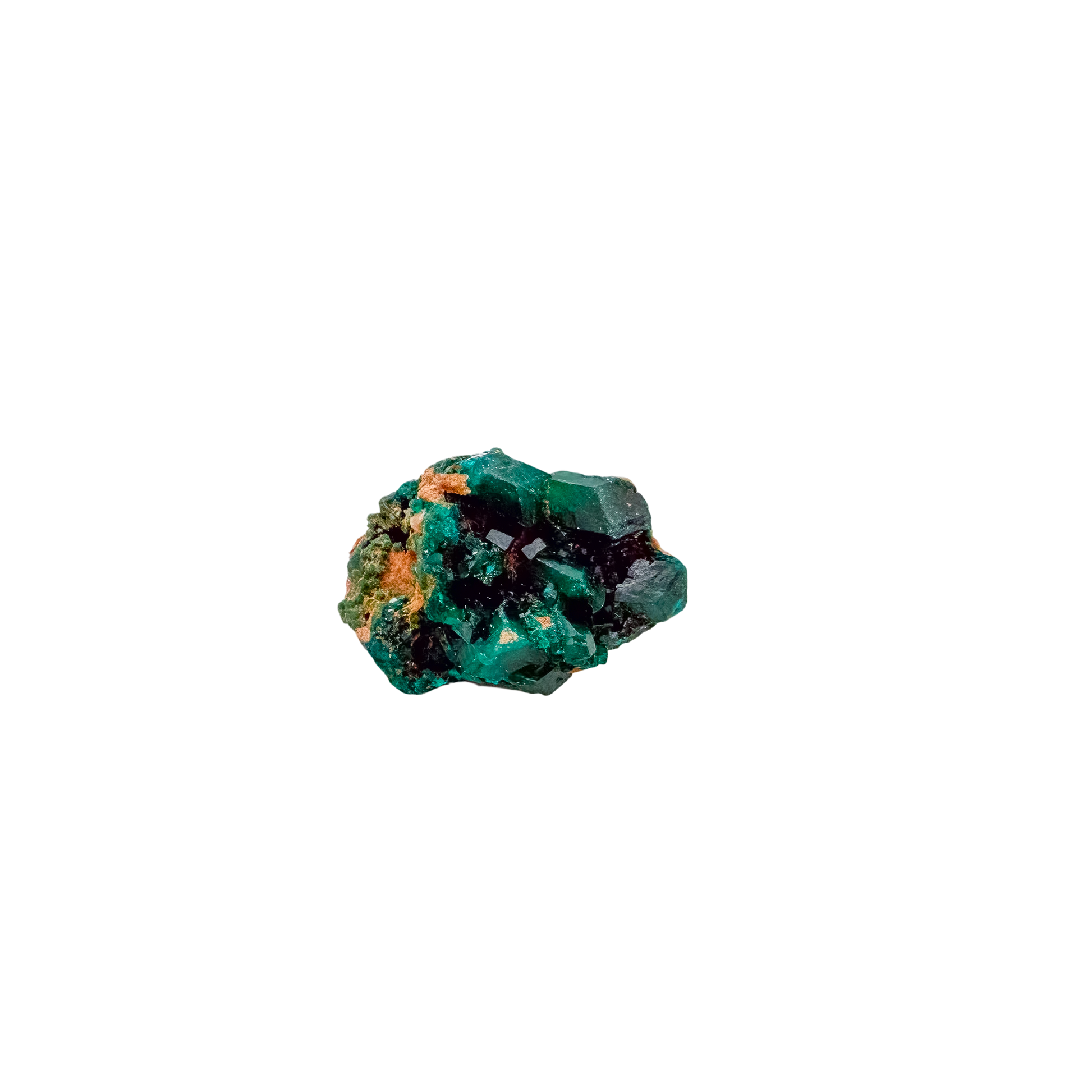 Alternate angle on the emerald-green druzy, a 1.26 inch Renéville dioptase