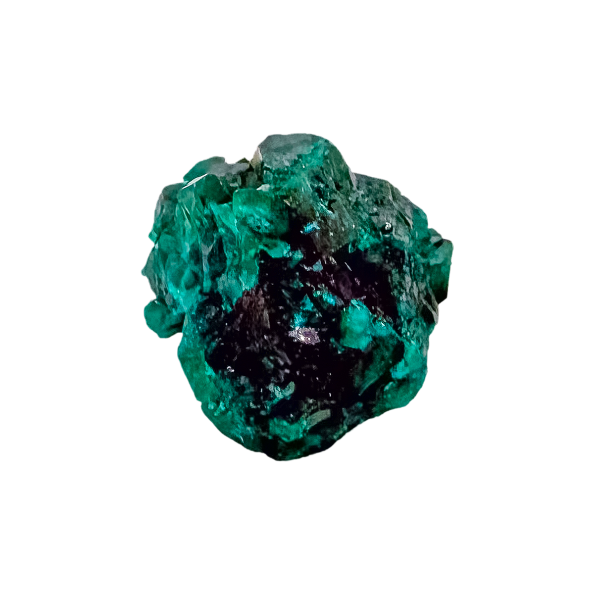 Edge-on view of the bright crystal face, 1.14 inches of Congolese dioptase