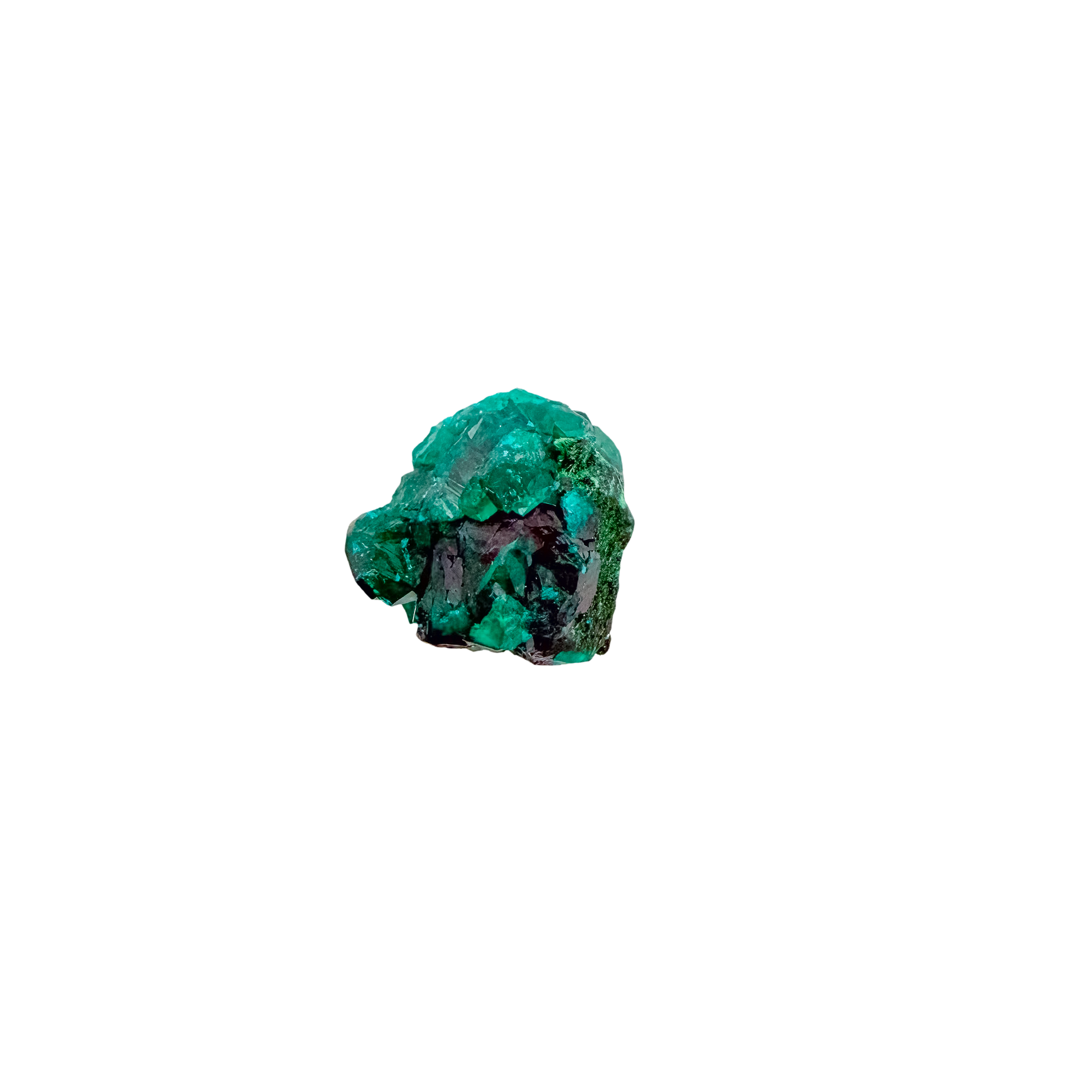 Emerald-green dioptase crystals crusting a 1.49 inch matrix, the elongated matrix from Renéville Congo