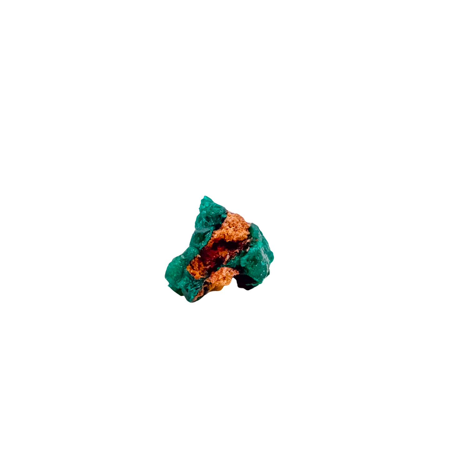 Edge-on view of the cabinet-grade piece, 1.57 inches of Congolese dioptase