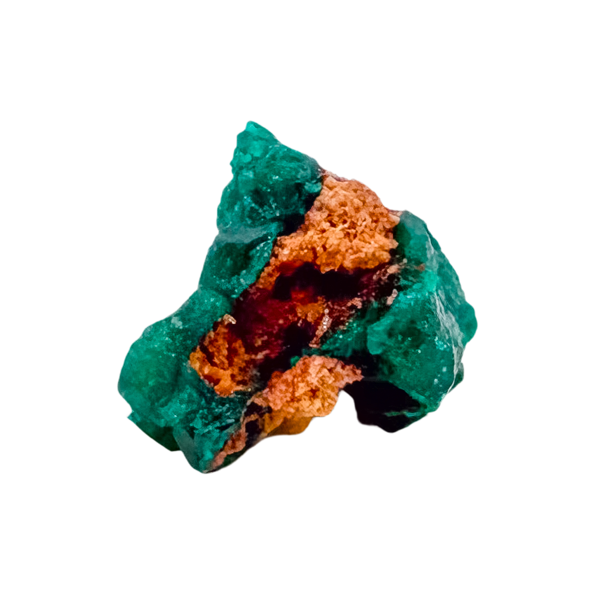 Edge-on view of the cabinet-grade piece, 1.57 inches of Congolese dioptase