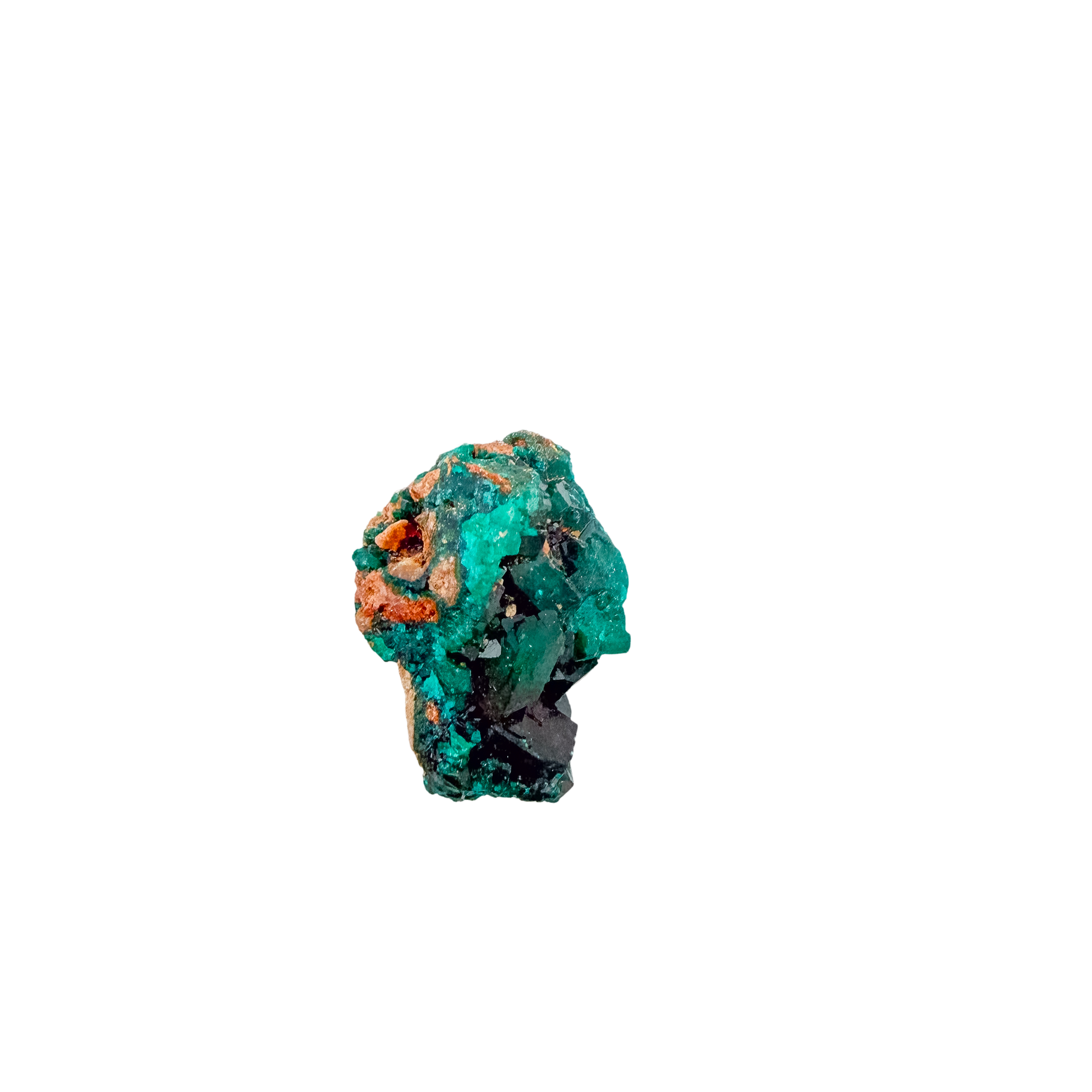 The deep teal cluster rotated to reveal crystal terminations, 14.6 g
