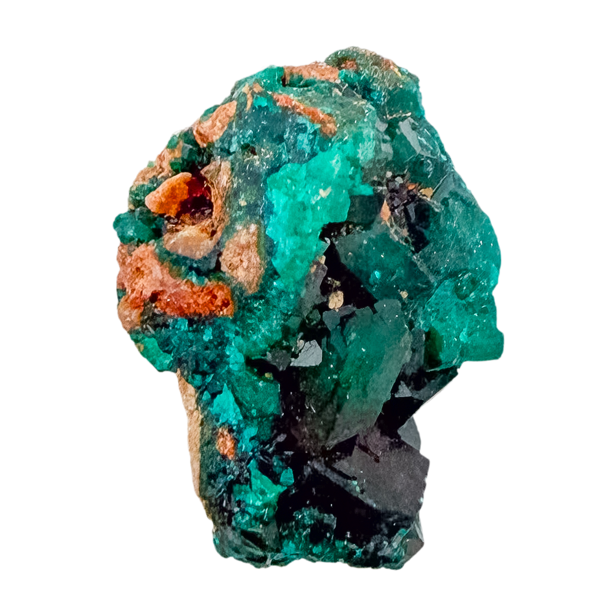The deep teal cluster rotated to reveal crystal terminations, 14.6 g
