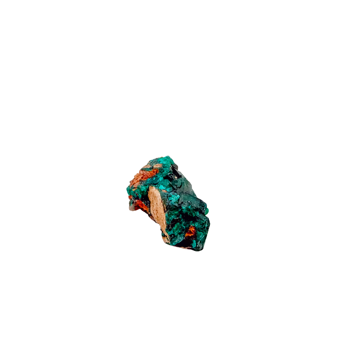Fine dioptase druzy on the deep teal cluster, 0.64 inches of coverage