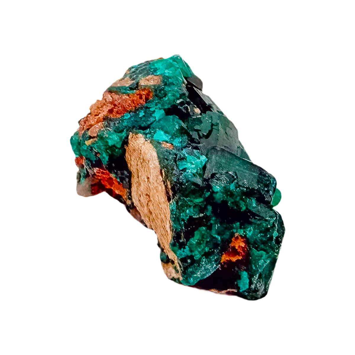 Fine dioptase druzy on the deep teal cluster, 0.64 inches of coverage