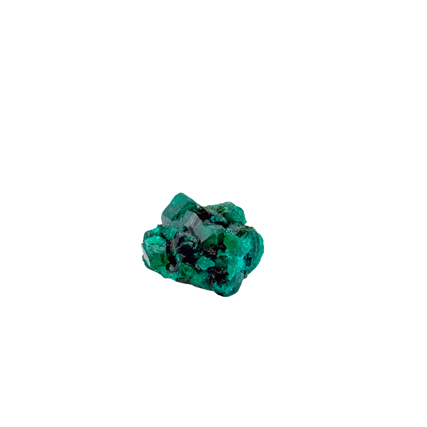 Close detail of glassy prisms on the chunky green matrix, Mohs 5 and 18.3 g