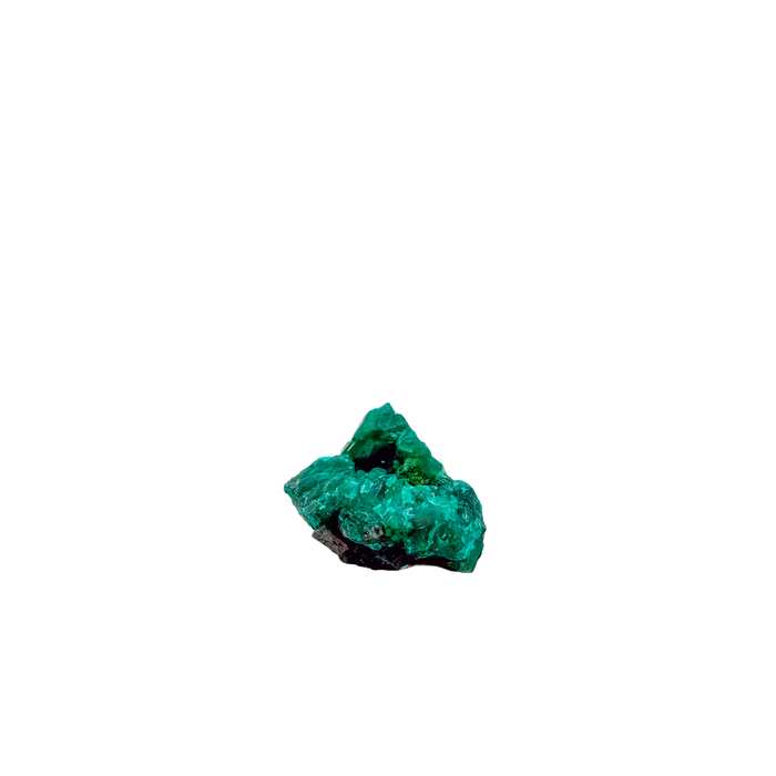 Raw Congolese dioptase, 21.3 g, copper-green crystal over host rock, the largest of the lot