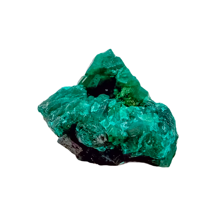 Raw Congolese dioptase, 21.3 g, copper-green crystal over host rock, the largest of the lot
