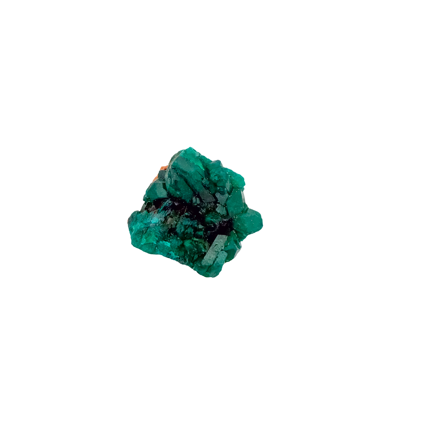 Collector dioptase thumbnail 1.52 by 0.83 inches, the long crystal seam, Republic of the Congo