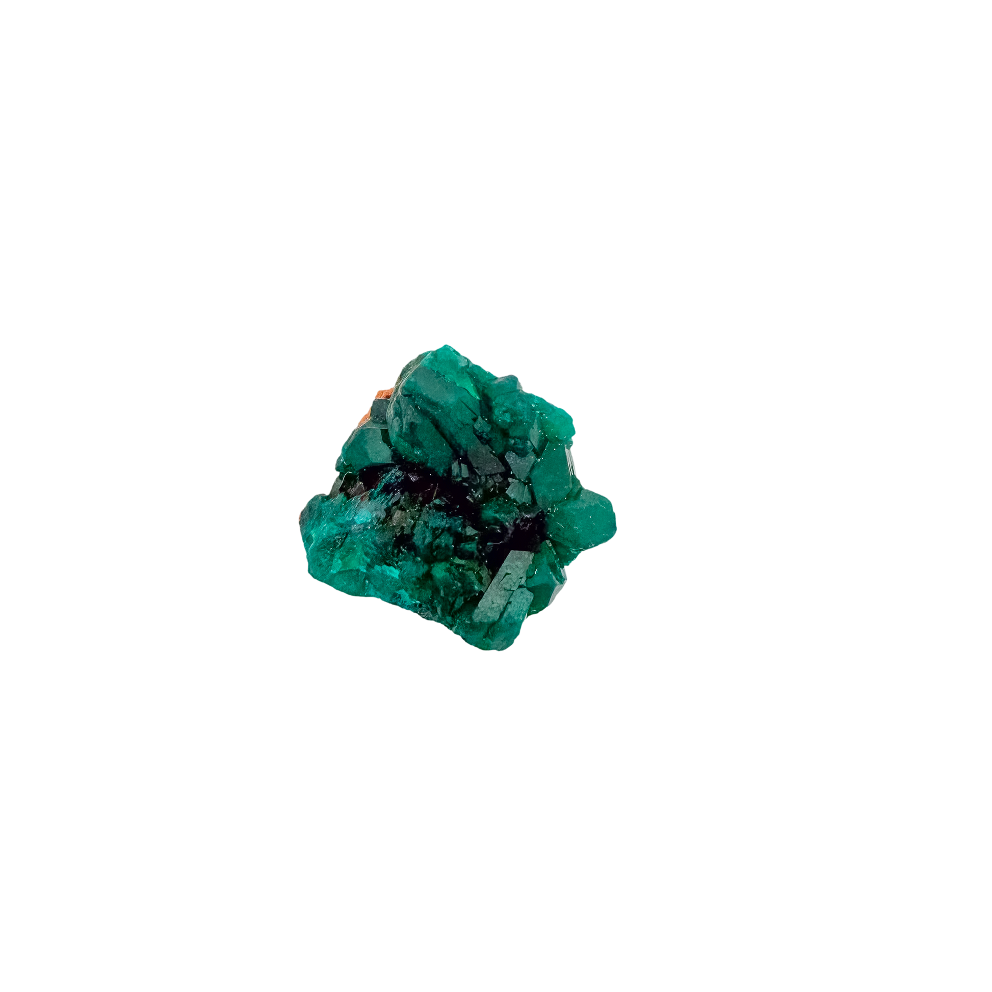 Collector dioptase thumbnail 1.52 by 0.83 inches, the long crystal seam, Republic of the Congo