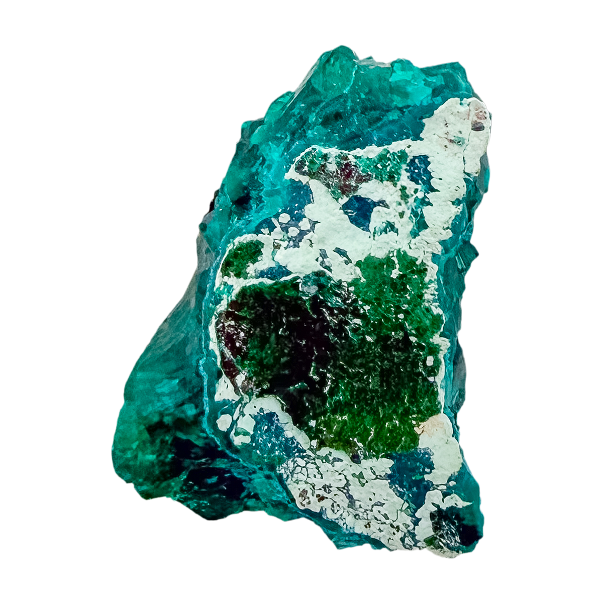 Raw Congolese dioptase, 10.4 g, copper-green crystal over host rock, the rounded green cluster