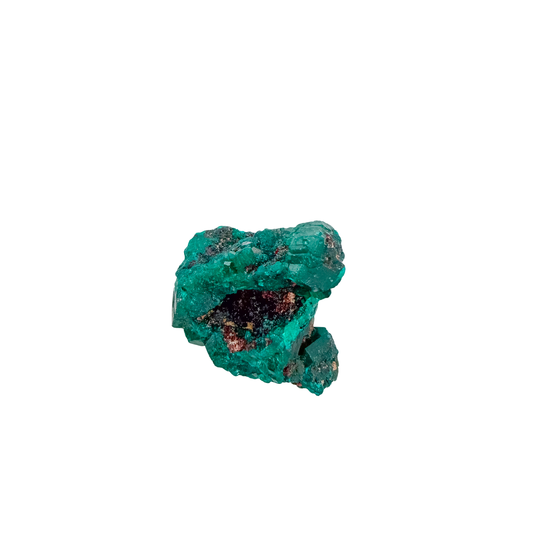 Collector dioptase thumbnail 0.95 by 0.70 inches, the tall little block, Republic of the Congo