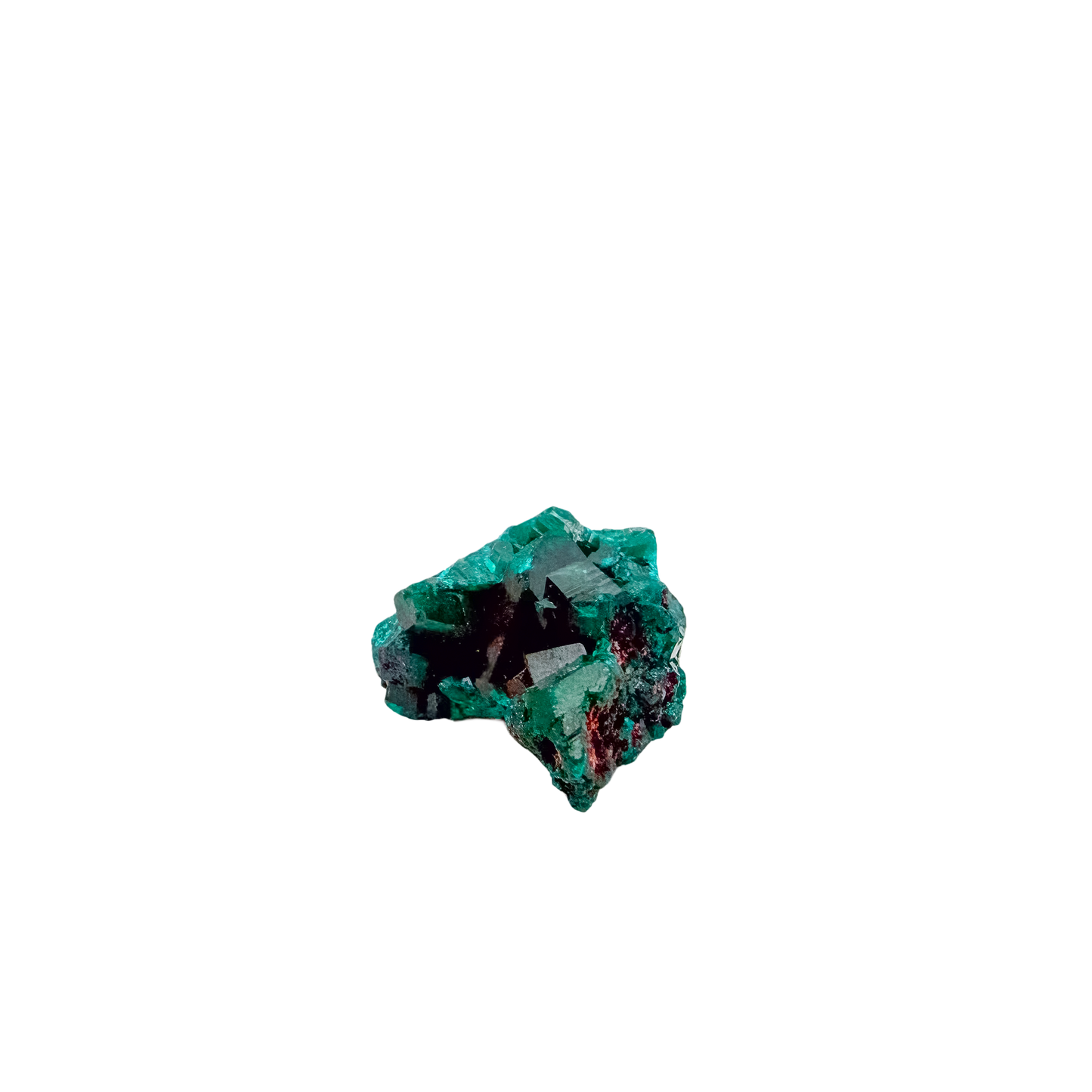 Underside of the tall little block, a 9.5 g Congolese dioptase