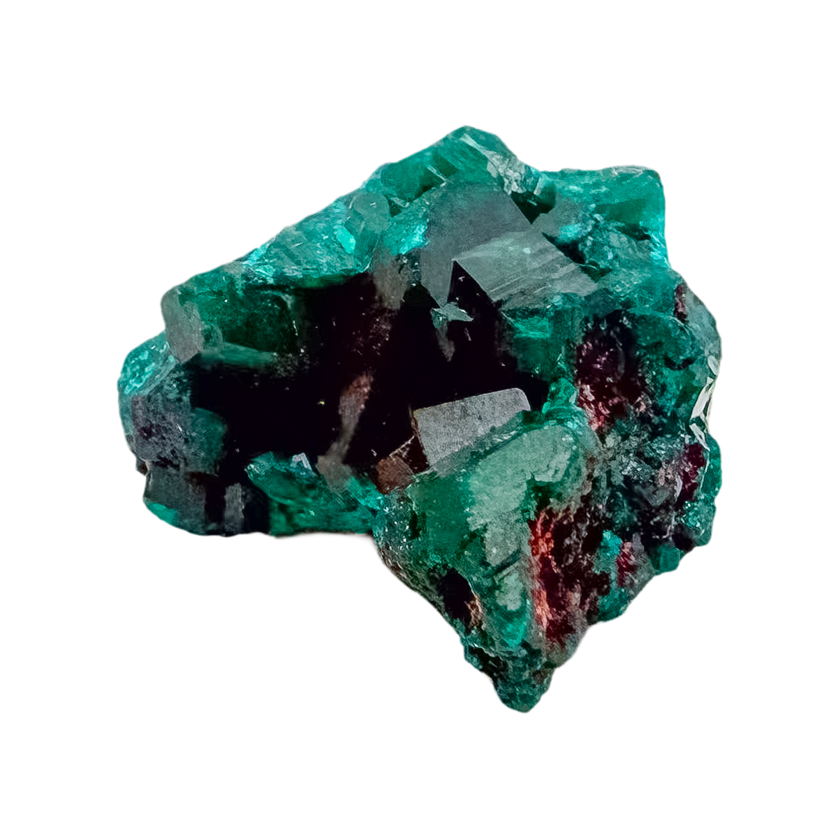 Underside of the tall little block, a 9.5 g Congolese dioptase