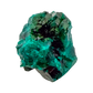 Dioptase specimen of 8.1 g from Renéville, its glassy green face shown on white