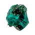 Dioptase specimen of 8.1 g from Renéville, its glassy green face shown on white