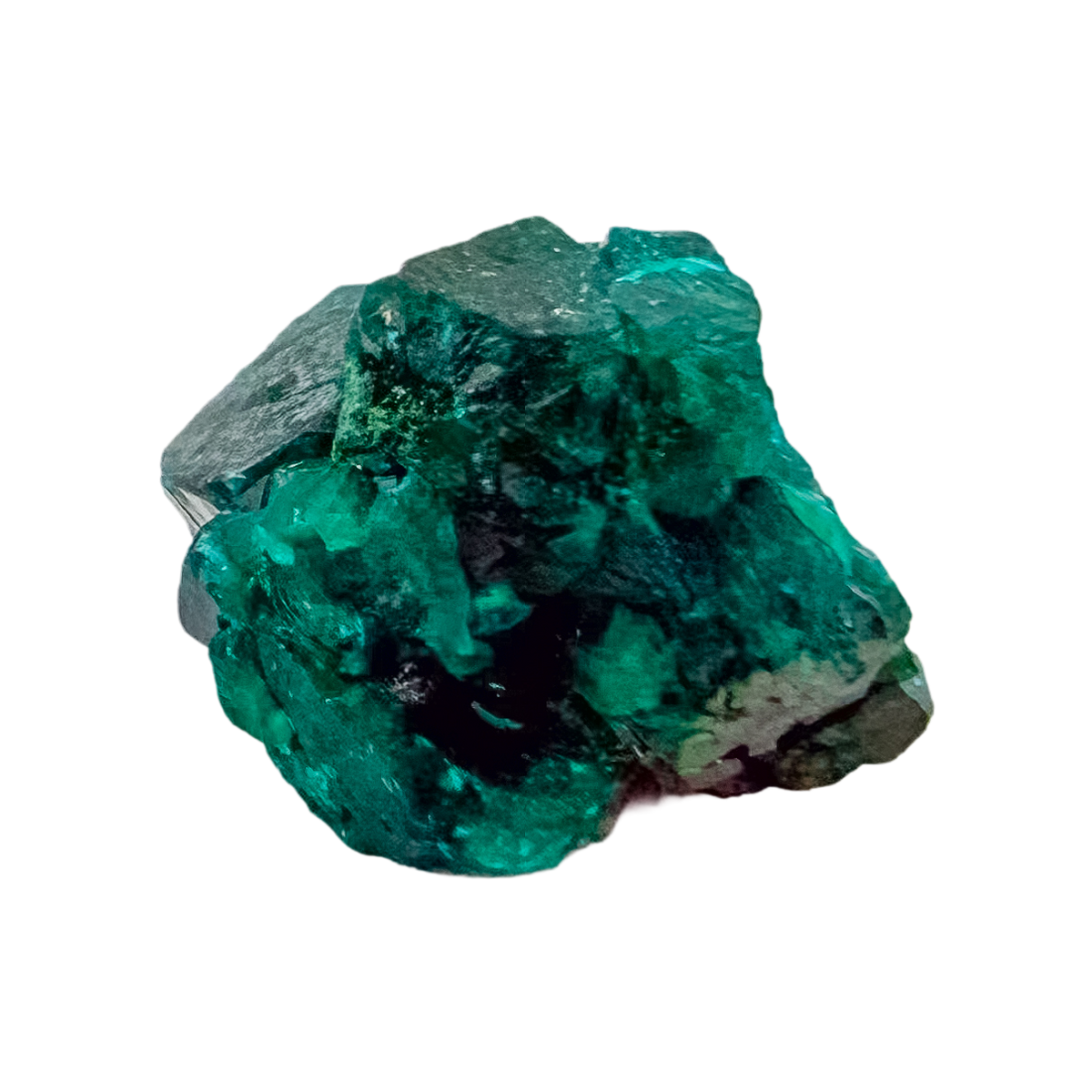 Fine dioptase druzy on the glassy green face, 0.94 inches of coverage