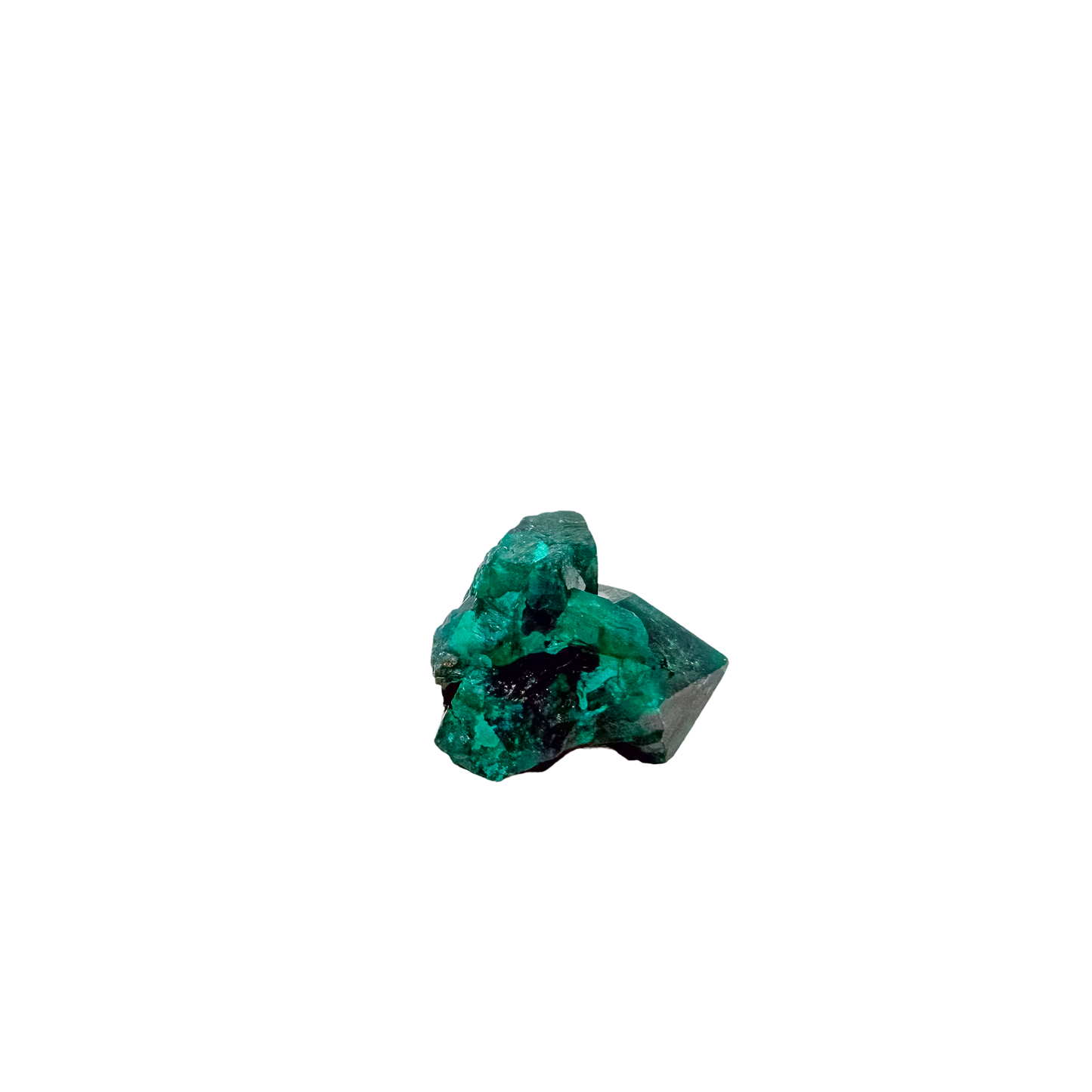 The glassy green face rotated to reveal crystal terminations, 8.1 g