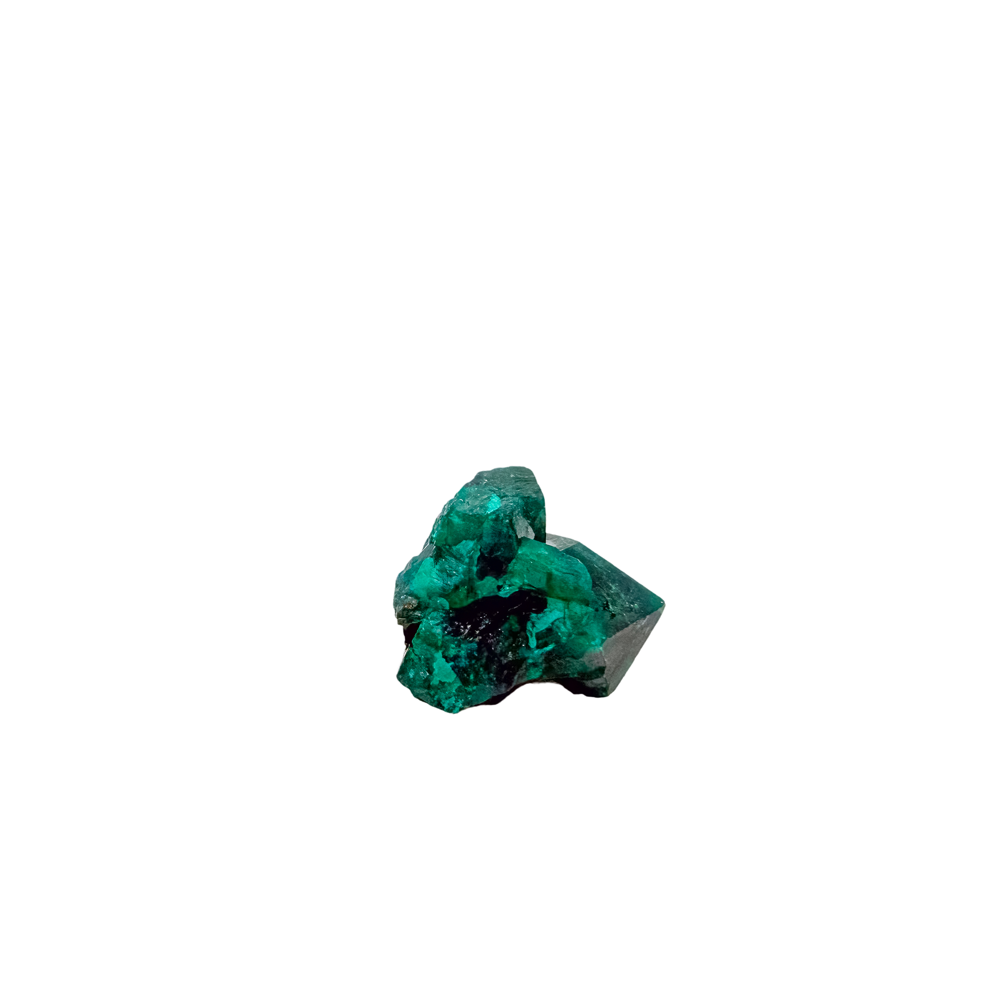 The glassy green face rotated to reveal crystal terminations, 8.1 g