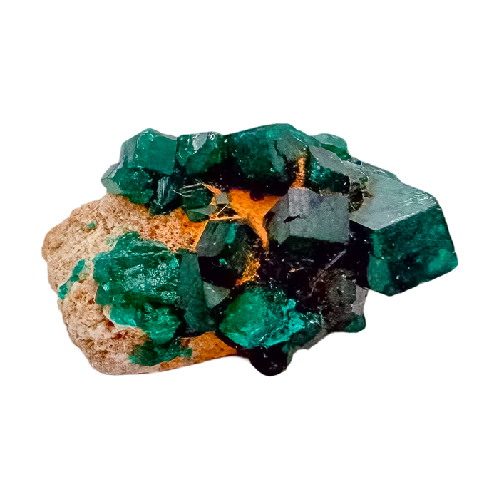 Second face of the narrow ridge, 8.2 g of dioptase wrapping the matrix