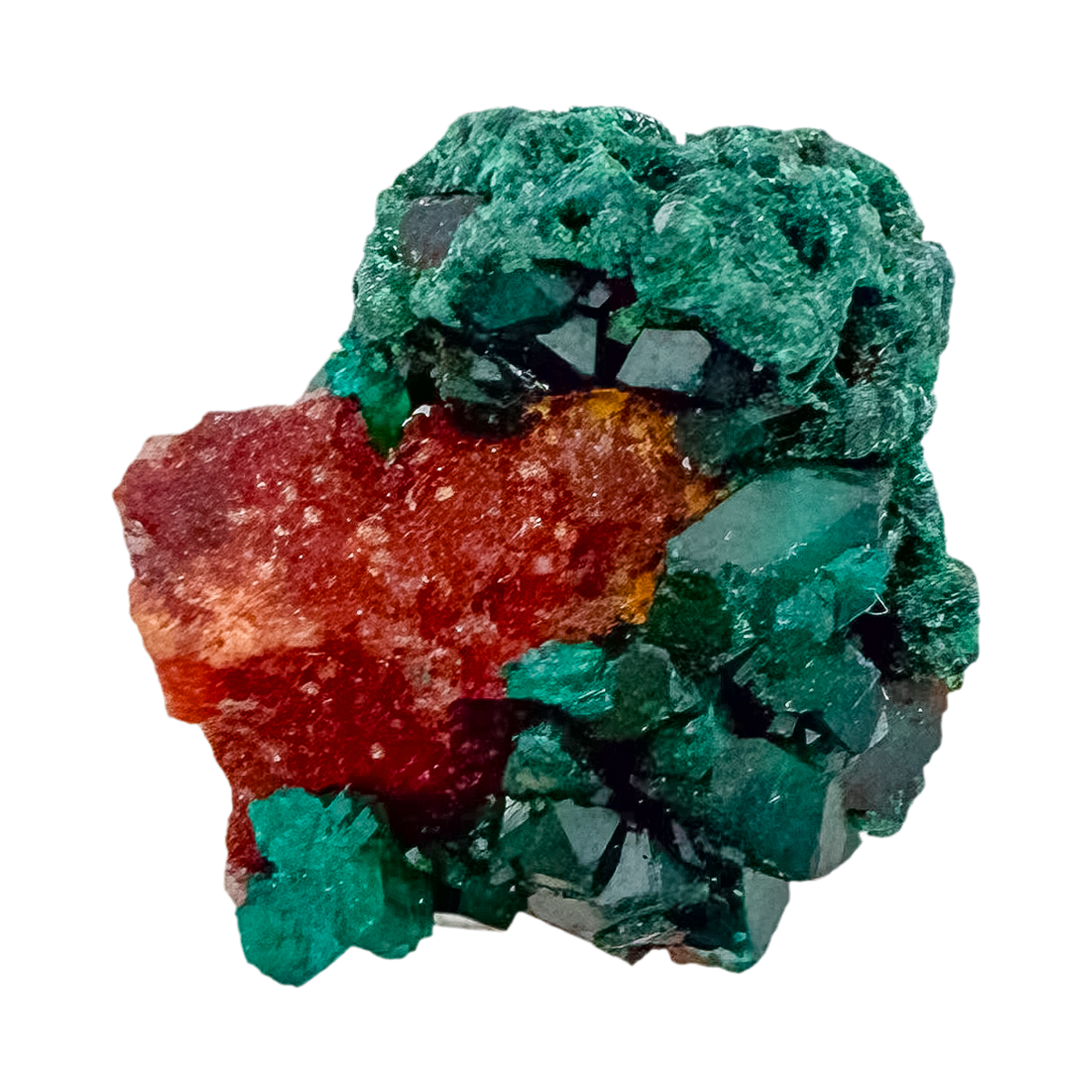 Macro of emerald-green faces across the cubic thumbnail, 0.68 inches