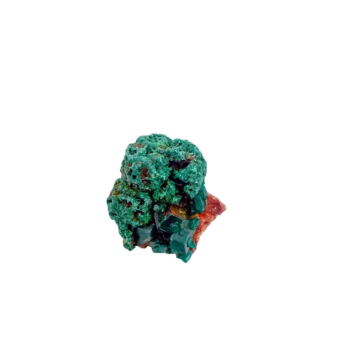 Angled view of the cubic thumbnail, copper-green over oxidized ore, 8.3 g