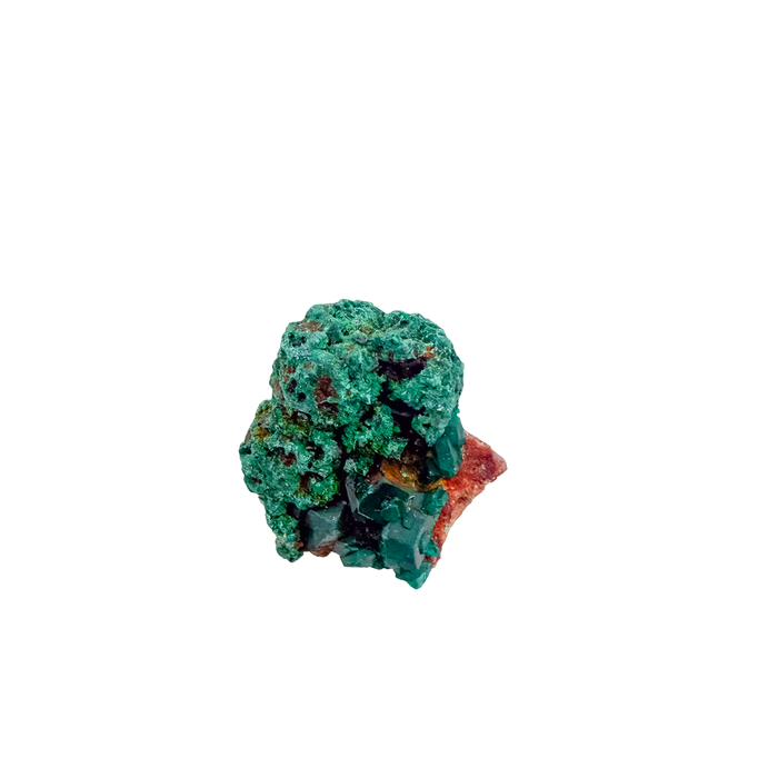 Angled view of the cubic thumbnail, copper-green over oxidized ore, 8.3 g