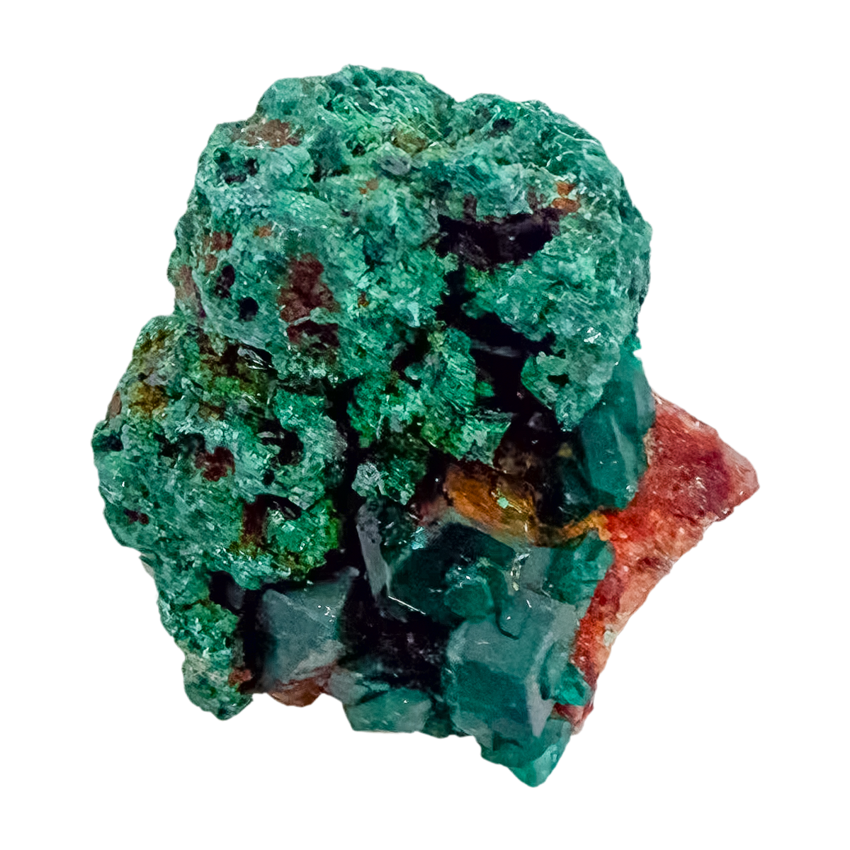 Angled view of the cubic thumbnail, copper-green over oxidized ore, 8.3 g