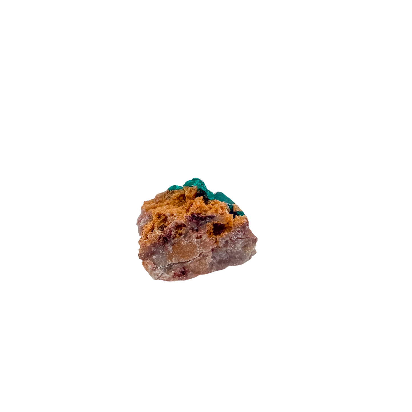 Underside of the even green coverage, a 9.3 g Congolese dioptase