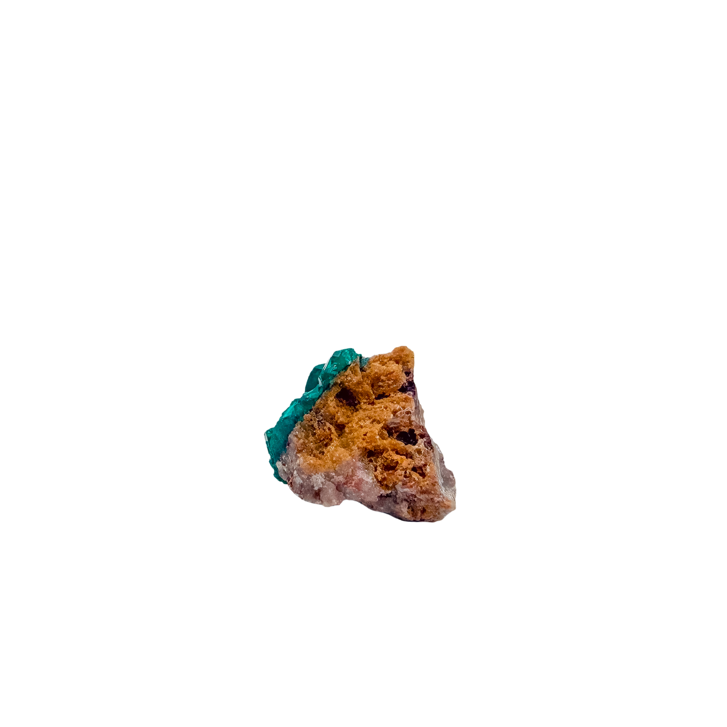Edge-on view of the even green coverage, 0.89 inches of Congolese dioptase