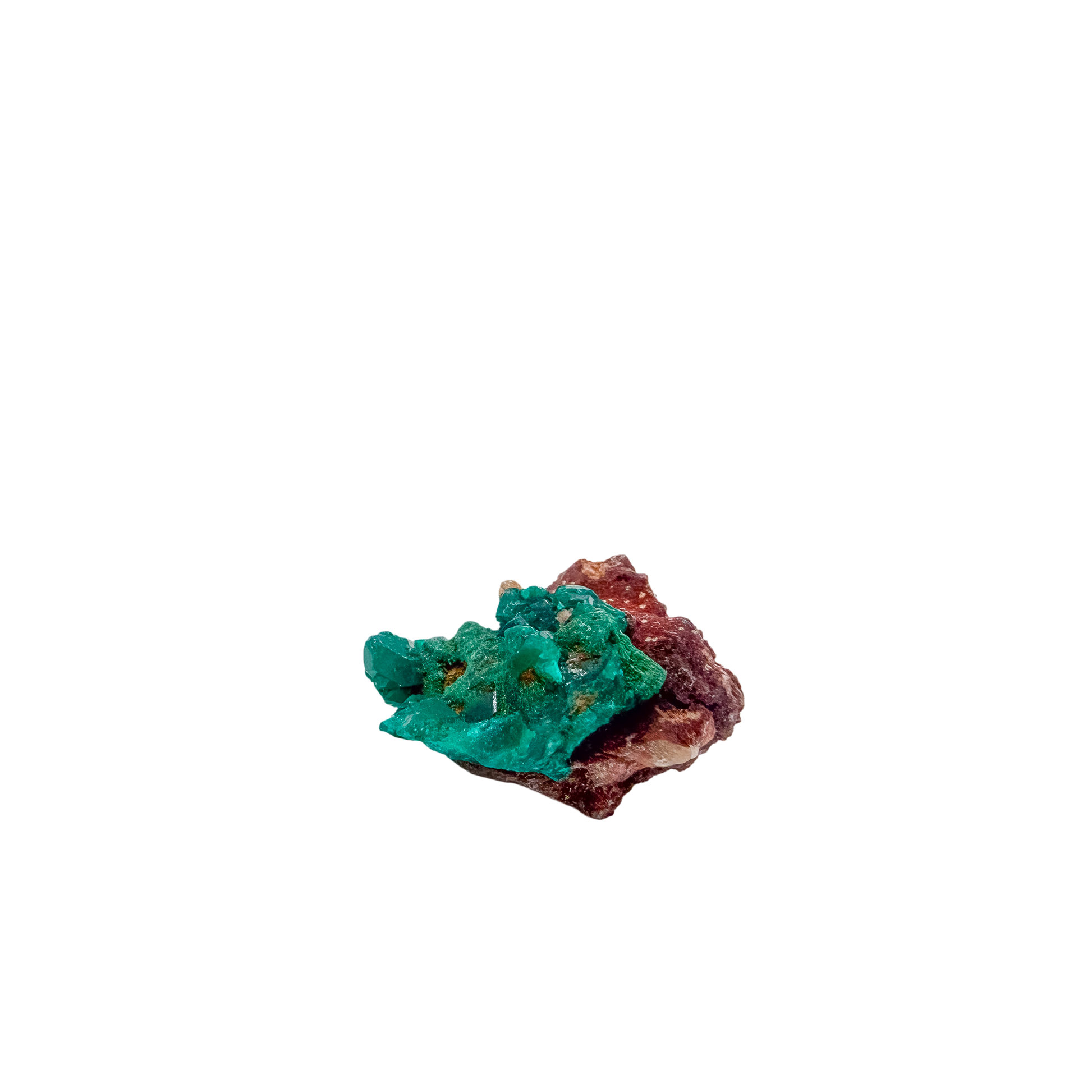 Emerald-green dioptase crystals crusting a 1.14 inch matrix, the broad thin plate from Renéville Congo