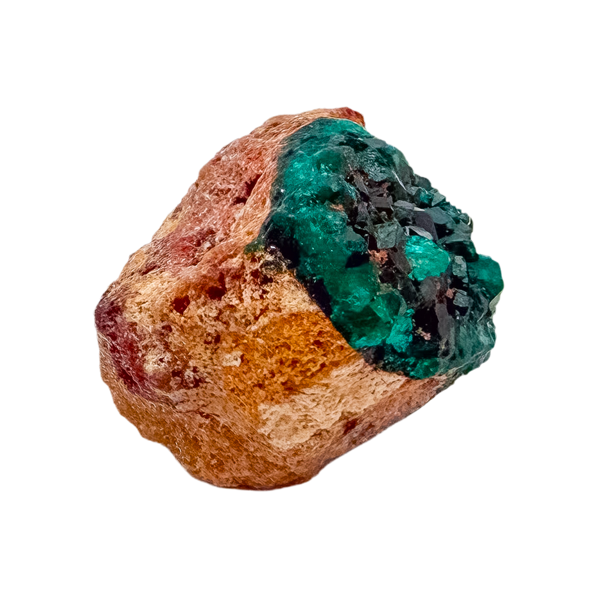 Side elevation of the petite collector piece, matrix beneath a 5.7 g crystal layer