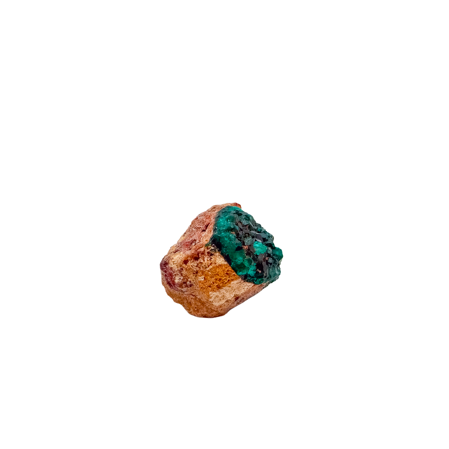 Side elevation of the petite collector piece, matrix beneath a 5.7 g crystal layer