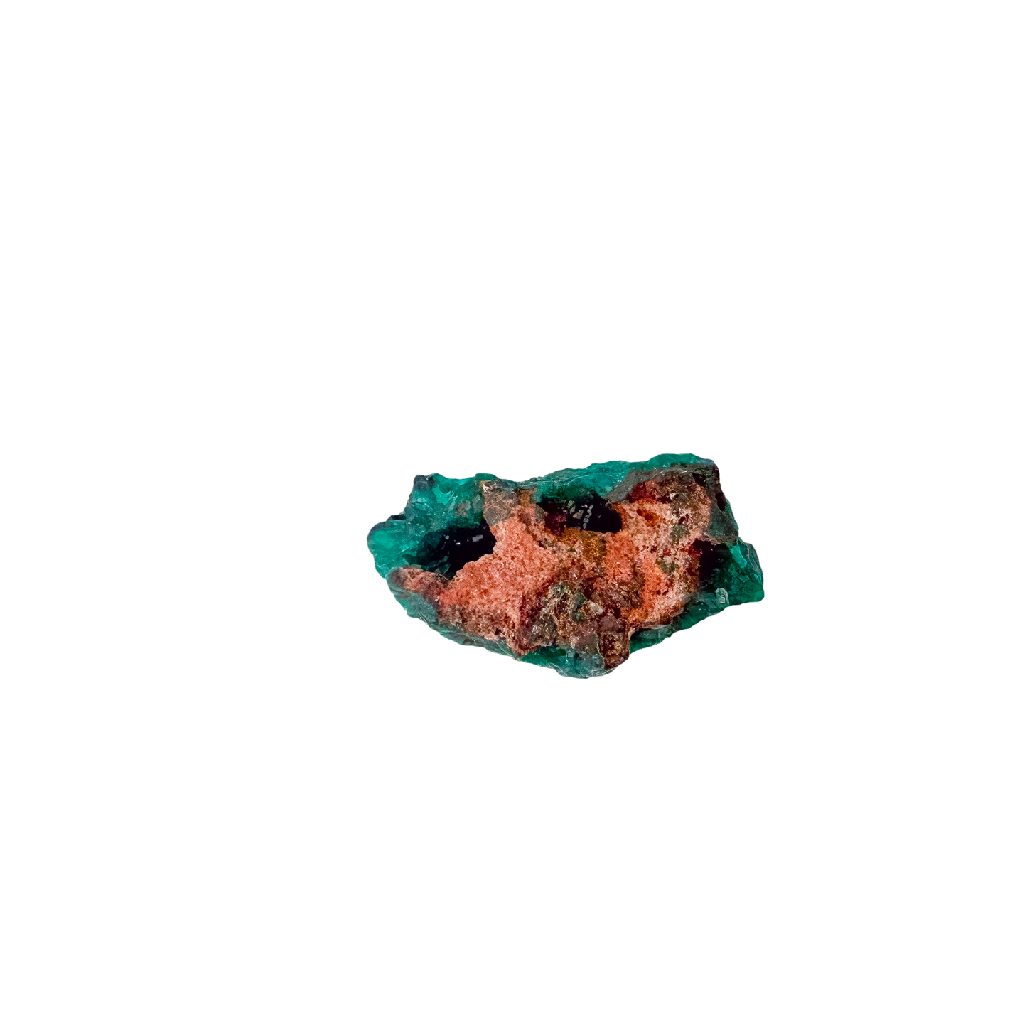 Underside of the small square matrix, a 6.3 g Congolese dioptase