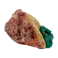 Dioptase specimen of 6.1 g from Renéville, its slender thumbnail shown on white