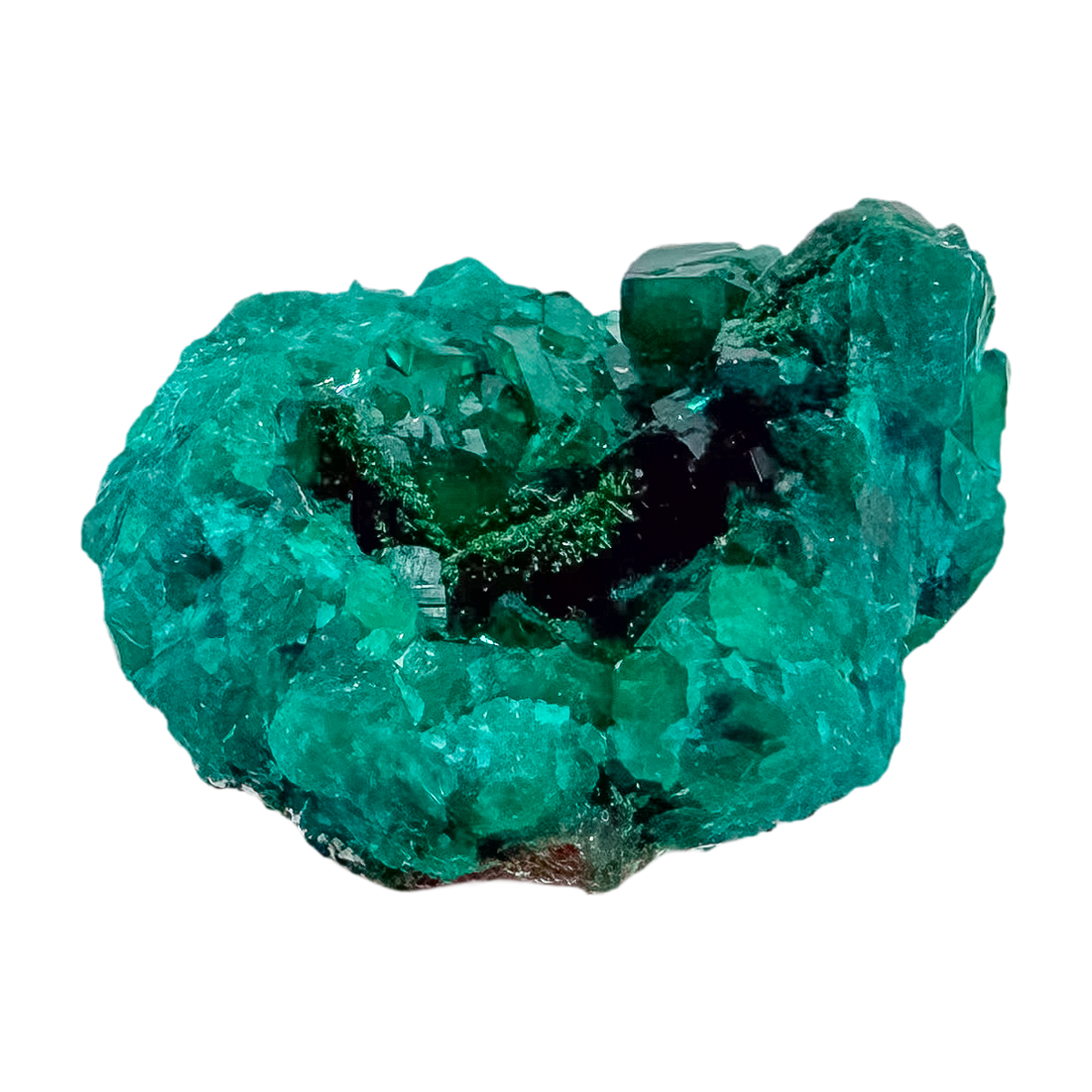 Second face of the dense little block, 8.1 g of dioptase wrapping the matrix