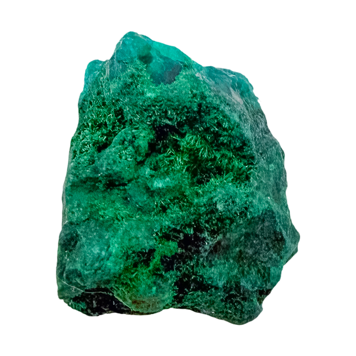 Raw Congolese dioptase, 8.6 g, copper-green crystal over host rock, the narrow green blade