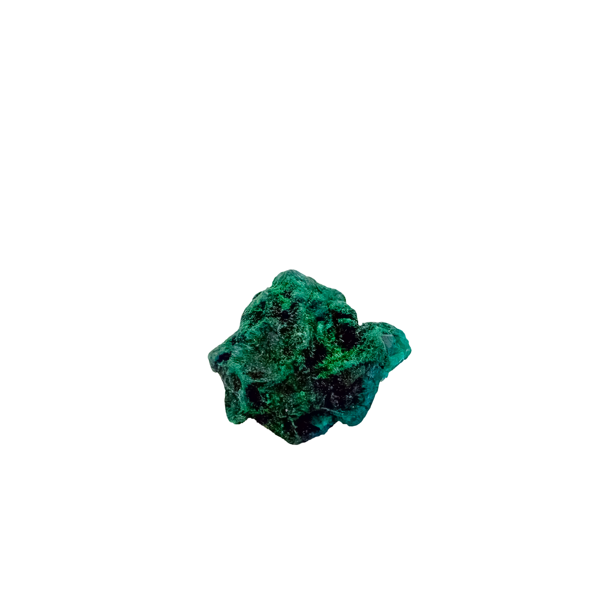 Side elevation of the narrow green blade, matrix beneath a 8.6 g crystal layer