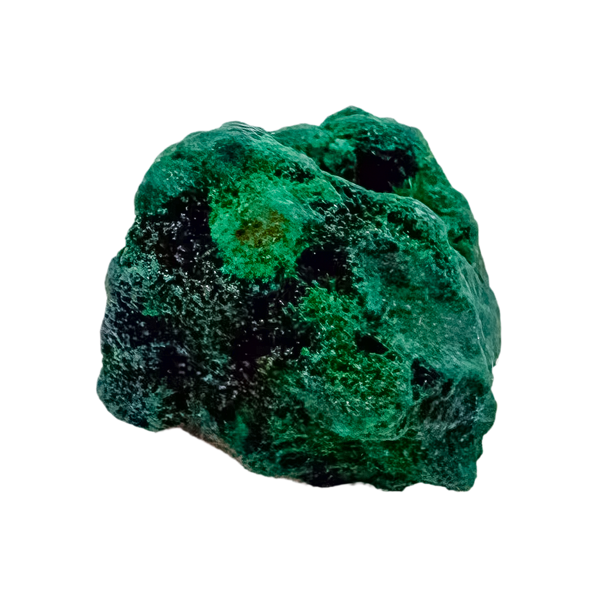 Angled view of the narrow green blade, copper-green over oxidized ore, 8.6 g