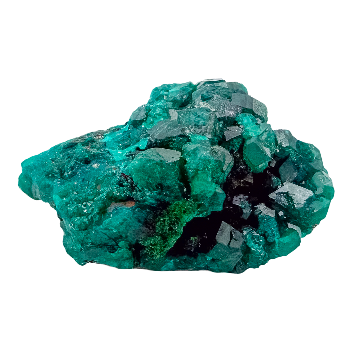 Edge-on view of the round thumbnail, 0.81 inches of Congolese dioptase
