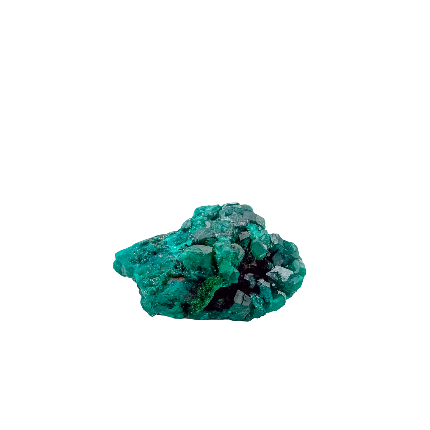 Edge-on view of the round thumbnail, 0.81 inches of Congolese dioptase