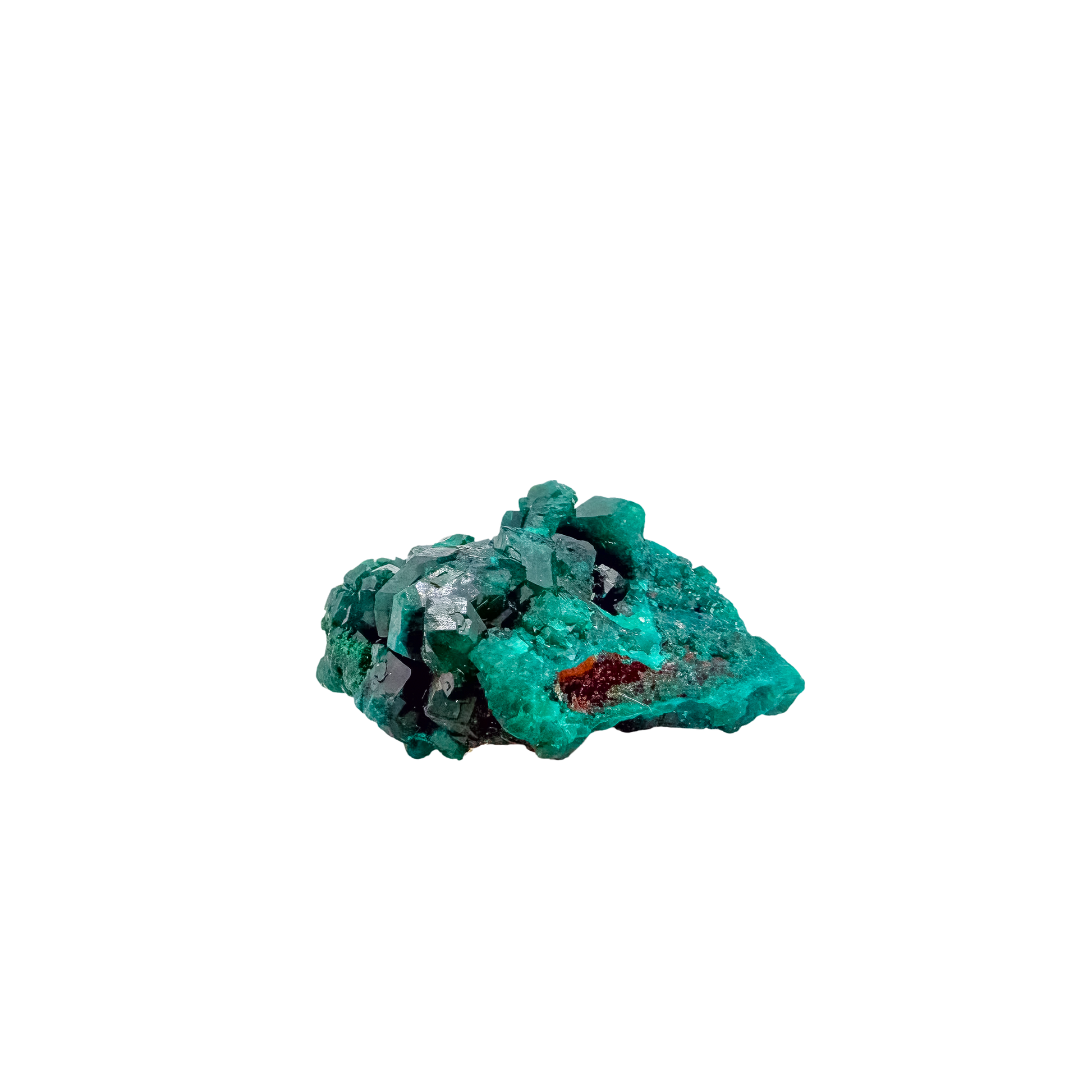 Underside of the round thumbnail, a 7.8 g Congolese dioptase