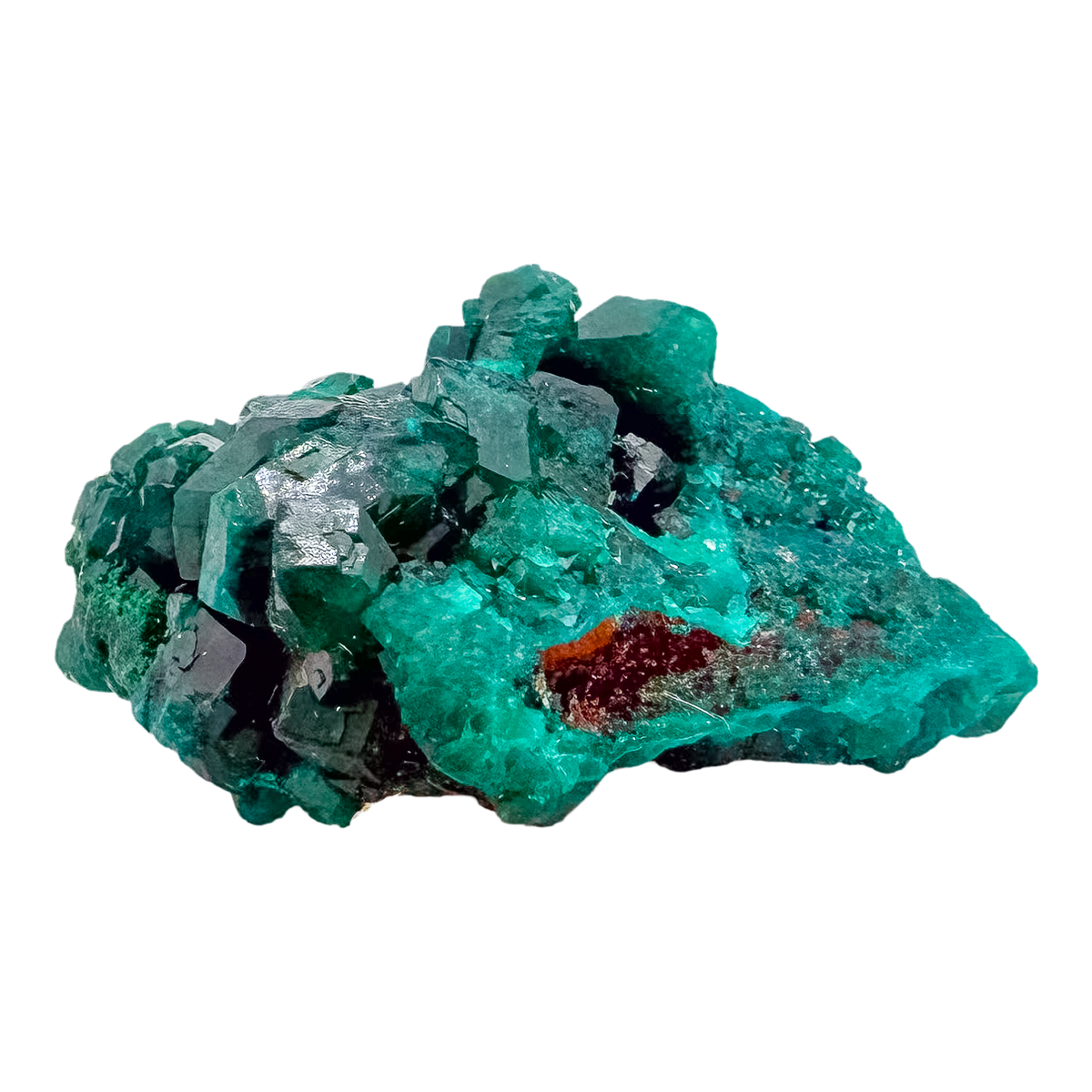 Underside of the round thumbnail, a 7.8 g Congolese dioptase