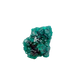 Dioptase specimen of 5.1 g from Renéville, its thin flat chip shown on white