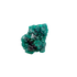 Dioptase specimen of 5.1 g from Renéville, its thin flat chip shown on white